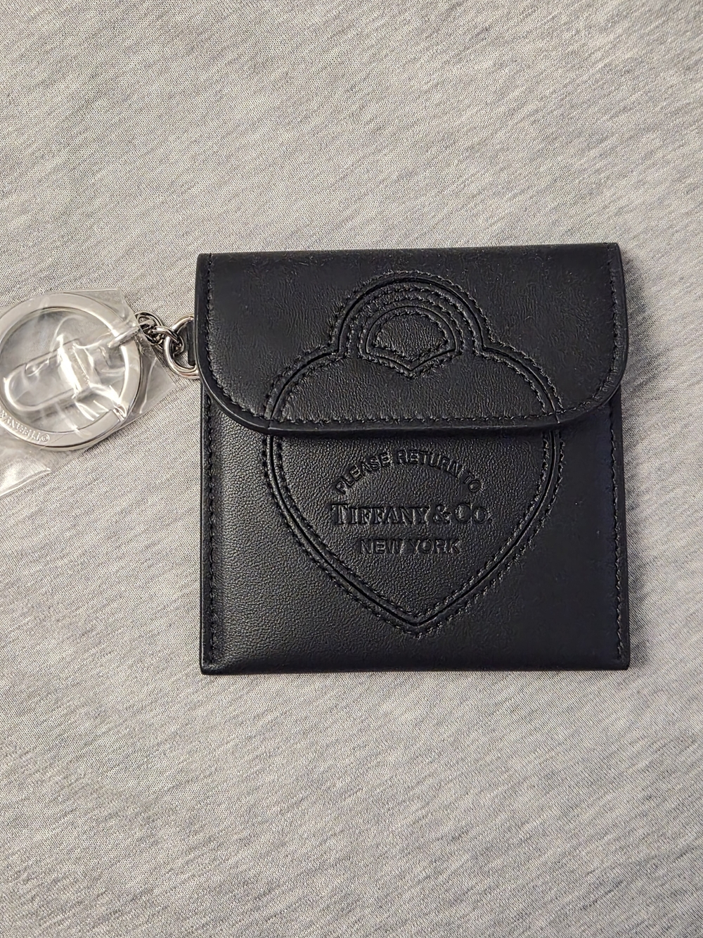 100% AUTHENTIC Tiffany & Co. Black Leather Heart Coin Pouch Keychain